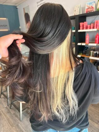 Bold color, out in the open. Cheyenne painted a vivid money piece paired with color underneath, then cut and styled it so both tones show through with every movement. A statement look that doesn't hide. Swipe for before.

#anasahairstudio #temeculasalon #temeculahair #haircolor #moneypiece #haircut #boldcolor