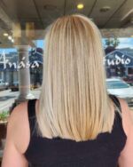 Blonde bombshell vibes ! Jimena nailed it with these buttery blonde highlights. #BlondeBombshell #HairInspo #BobHairstyle #temeculasalon #temeculahair #anasahairstudio