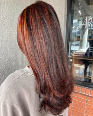 Spice up your look with these stunning red highlights by Lisa! #HairTransformation #BoldAndBeautiful  #temeculasalon #temeculahair #anasahairstudio