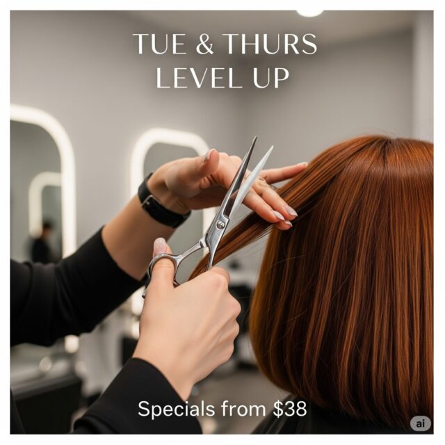 Tuesdays and Thursdays are your days to shine! Our Protégé Designers (Level 1) and Hair Designers (Level 2) are offering amazing specials to help you LEVEL UP your style:

 Blow Dry + Lamellar Treatment: Get incredibly smooth, frizz-free hair for just $38!
 Haircut + Blow Dry + Lamellar Treatment: A fresh cut and glossy finish for $58!
 Curly Hair Styling + Ouidad Deep Treatment: Enhance your natural curls with expert styling and deep hydration for $85!
 Color Retouch + Haircut + Blow Dry + Lamellar Treatment: A complete hair refresh for $115!

Book your appointment for Tuesday or Thursday and treat yourself to a salon-quality service at a special price. Limited spots available!  #LevelUp #TemeculaSalon #HairSpecials #ProtégéHair #HairDesigner #Ouidad #LamellarTreatment