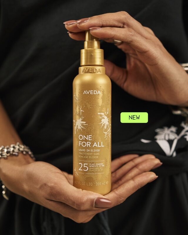We're loving Aveda's NEW One For All Leave-In Elixir ✨With 25 benefits in one bottle and 99% naturally derived ingredients*, it helps nourish, protect, smooth, and strengthen hair while keeping it feeling light and healthy. Stop in at [SALON NAME] and see why we're reaching for this product every day.*Per ISO Standard 16128. From plant, non-petroleum mineral, and/or water sources.