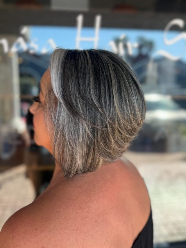 Silver, shaped. Diva blended the grey with soft highlights for dimension that looks natural and intentional, then cut a layered A-line that builds volume up top and sweeps into a clean, angled finish. Grey done with movement and polish.
#anasahairstudio #temeculasalon #temeculahair #greyblending #alinebob