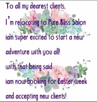 ****ATTENTION ALL MY CLIENTS****
Follow me on this exciting new journey at Pure bliss . 10606 Hageman rd Bakersfield ca ..